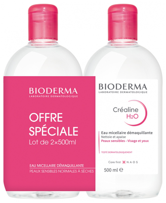 Image Bioderma CRÉALINE H2O eau micellaire peaux sensibles normales à mixtes - lot de 2