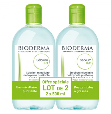 Image Bioderma SÉBIUM H2O lot de 2 Eaux micellaires purifiantes peaux mixtes à grasses