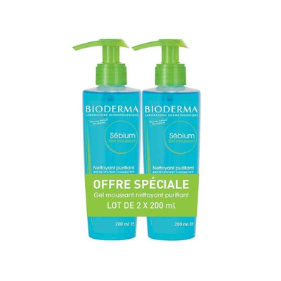 Image Bioderma SÉBIUM Gel moussant, lot de 2 nettoyants visage pour peaux mixtes à grasses